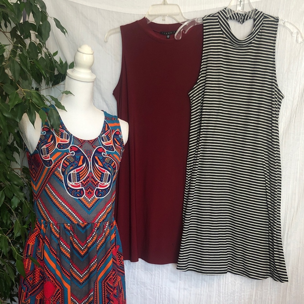 TIANA B & LOVE FIRE & GLOBAL DESI Sz M casual summer sleeveless dresses lot of 3